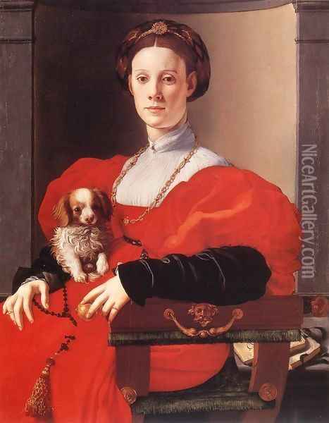 Portrait of a Lady in Red Oil Painting - (Jacopo Carucci) Pontormo