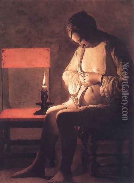 Woman Catching Fleas Oil Painting - Georges de La Tour
