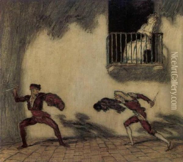 Duell Oil Painting - Franz von Stuck