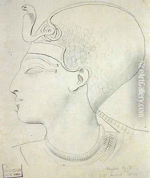Study of a Relief of the Head of Seti I (1394-1279 BC) in the Temple of Seti I, Abydos, 1874 Oil Painting - F. A. Bridgeman