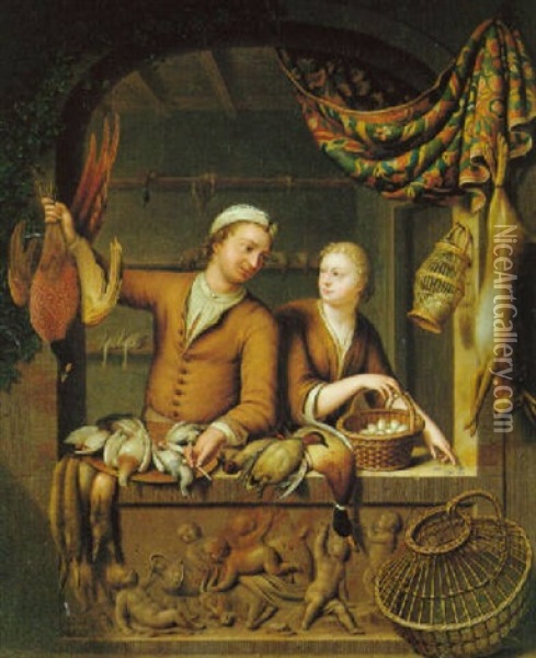 The Poultry Sellers Oil Painting - Willem van Mieris