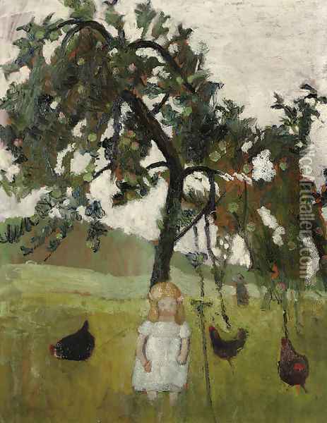 Elsbeth mit Huthnern unter Apfelbaum Oil Painting - Paula Modersohn-Becker