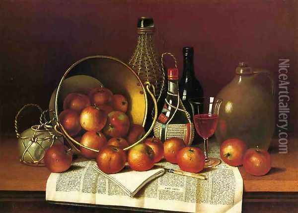 Still Liife with Wine and Apples Oil Painting - Thomas H. Hope