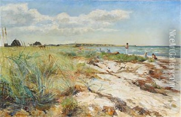 Summer Day On The Beach Oil Painting - Aage Bertelsen