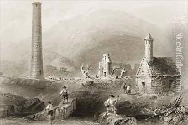 The Ruins at Glendalough, County Wicklow, Ireland Oil Painting - William Henry Bartlett