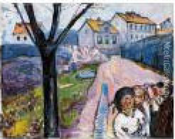 Street In Kragero Oil Painting - Edvard Munch