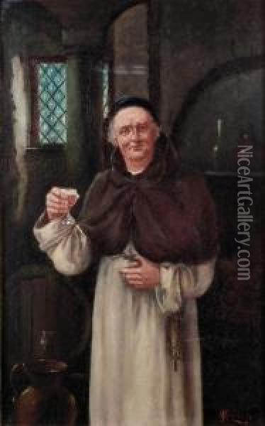 Full Length Portrait Of A Standing Monk With A Glass Of Wine Oil Painting - John Mccolvin