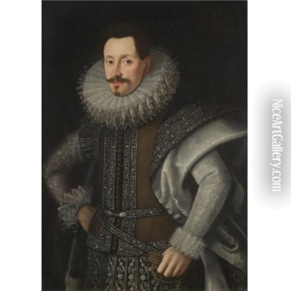 Portrait Of A Nobleman, Half Length, Wearing A Brown And Silver Tunic Oil Painting - Tiberio (Valerio) di Tito