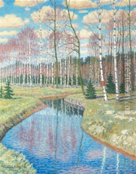 Springtime Oil Painting - Nikolai Petrovich Bogdanov-Bel'sky