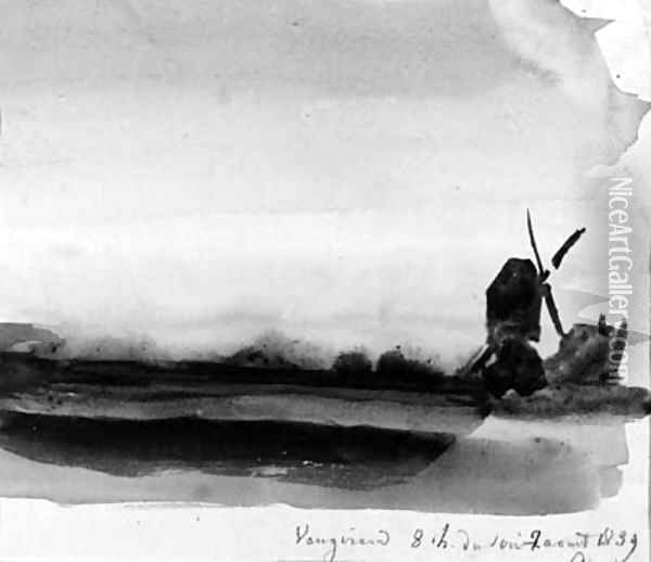 Sunset on Vaugirard, a windmill on the right Oil Painting - Paul Huet