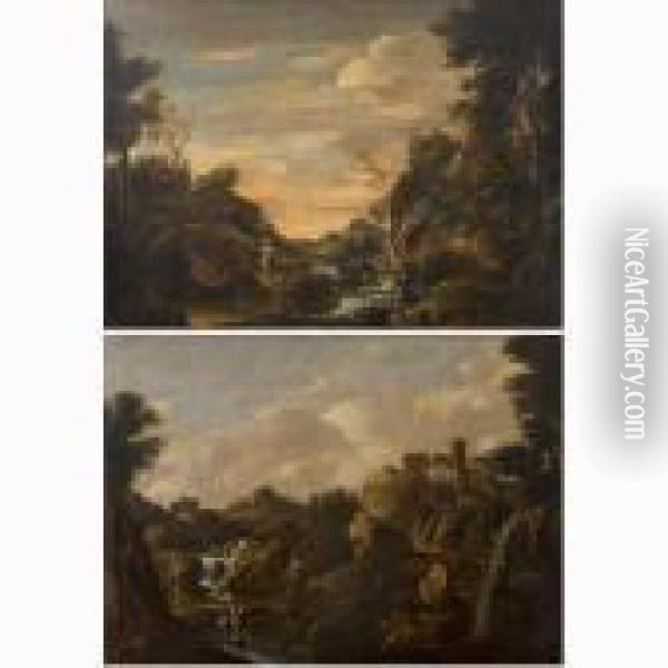 Paesaggio Boschivo Con Ruscello E Viandanti Oil Painting - Antonio Diziani