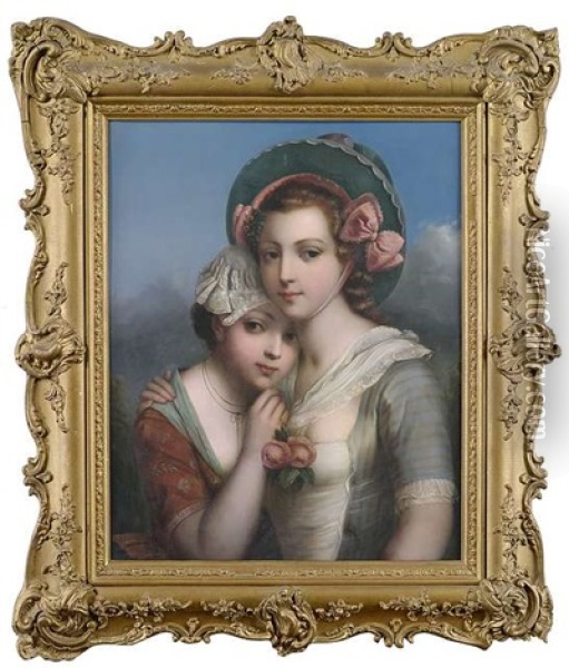 Bildnis Zweier Schwestern Oil Painting - Constant Joseph Brochart