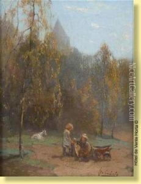 Lesenfants Et Le Chariot Oil Painting - Florent Nicolas Crabeels