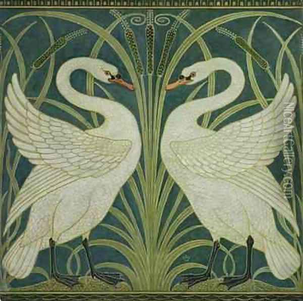 Swan Rush and Iris Oil Painting - Walter Crane