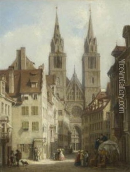 Partie In Nurnberg Mit Blick Auf St. Lorenz Oil Painting - Ferdinand Petzl