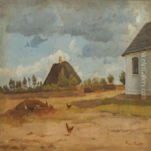 Barnyard With Hens Oil Painting - Hans Ludvig Smidth