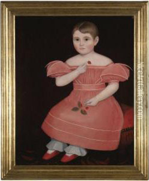 Portrait Of A Rosy Cheeked Young Girl In A Pink Dress Oil Painting - Ammi Phillips