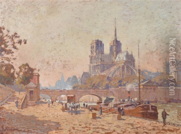 Paris, La Seine Et Notre-dame Oil Painting - Sophus Theobald Levinsen