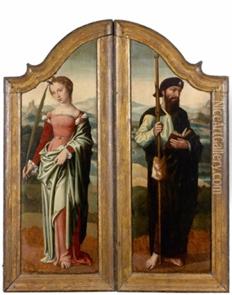 Saint Jacques De Compostelle Et Probablement Sainte Encratia De Saragosse (pair) Oil Painting - Maitre de Francfort
