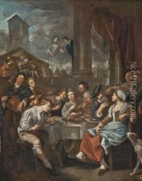 Figures Merrymaking Oil Painting - Jacob Van Toorenvliet