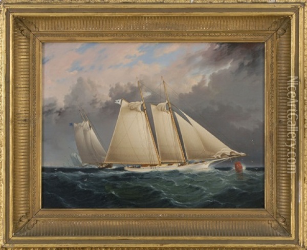 Yacht Racing Scene Oil Painting - James Edward Buttersworth