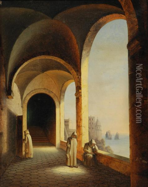 Scorcio Della Certosa Di San Giacomo Con Frati Oil Painting - Maria Carolina Di Borbone