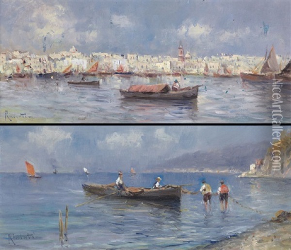 Venezia (+ Costiera Sorrentina; 2 Works) Oil Painting - Oscar Ricciardi
