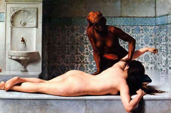 Le Massage scene de Hammam (The Massage in the Harem) Oil Painting - Edouard Bernard Debat-Ponsan