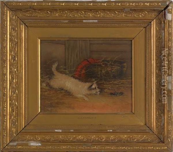Depicting A Dog Crouching Next To A Cricket Lying On Its Back Oil Painting - Jerome Martin Langlois