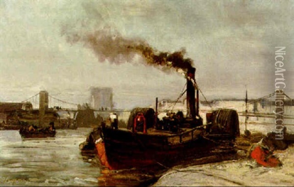 Remorqueur, Quai Henri Iv 1849 Oil Painting - Johan Barthold Jongkind