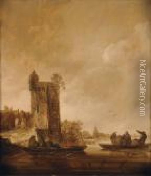 Embarcations Aux Abords D'un Chateau En Ruine Oil Painting - Jan van Goyen