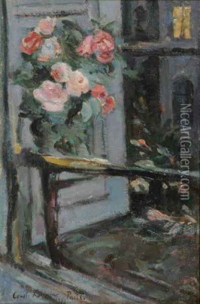 Bouquet De Roses Dans L'atelier Oil Painting - Konstantin Alexeievitch Korovin