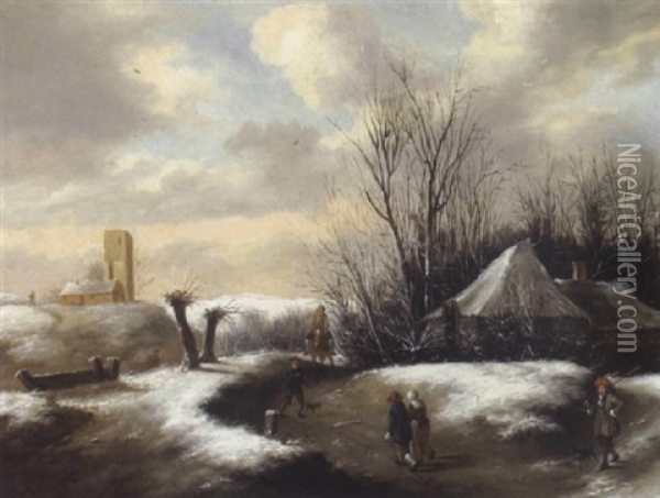 Winterliche Dunenlandschaft Mit Reisenden Oil Painting - Gillis Rombouts