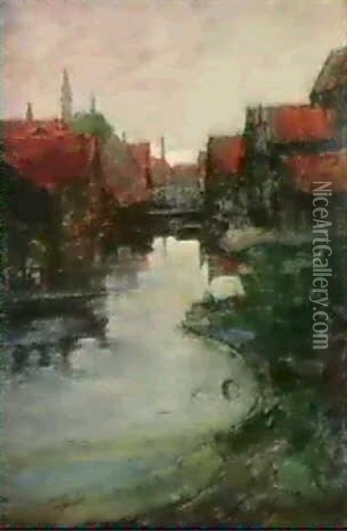 Canal Near The Intersection Of De Celecqstraat And Kostrenoren Vaart, Amsterdam Oil Painting - Piet Mondrian