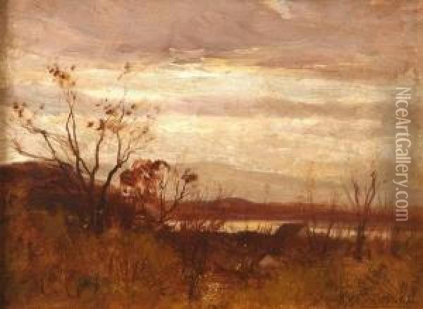 Sunset By The Lake Oil Painting - Ernest Parton