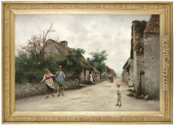 Byfejden Oil Painting - August Wilhelm Nikolaus Hagborg