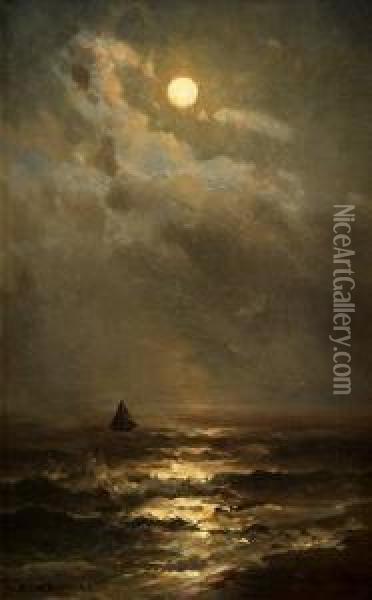 Sailing Ship By Moonlight Oil Painting - Mauritz F. H. de Haas