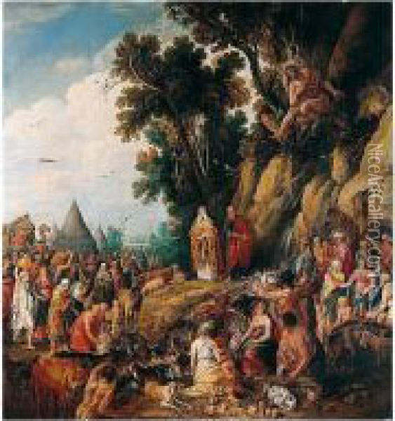 Moses Striking The Rock Oil Painting - Willem van, the Younger Nieulandt