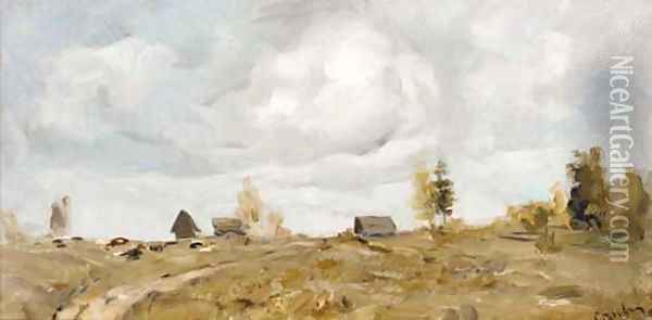 Country Settlement under threatening Clouds Oil Painting - Valentin Aleksandrovich Serov