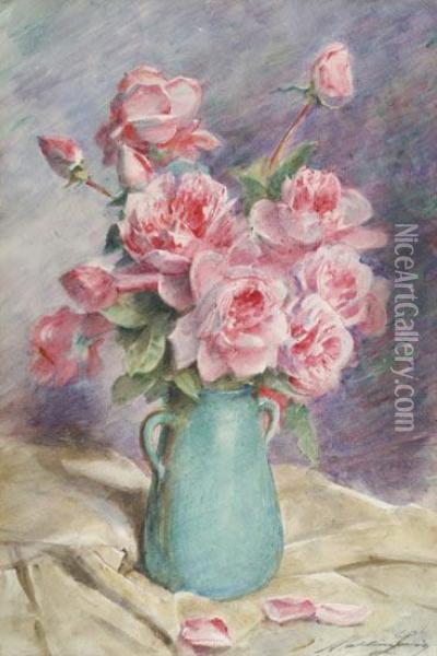 Bouquet De Roses Dans Un Pichet Oil Painting - Madeleine Jeanne Lemaire