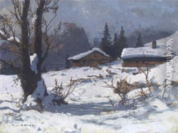 Almhutten Im Winter Oil Painting - Karl Ludwig Prinz