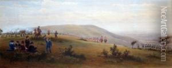 Military Manouvres On Devils Dyke Oil Painting - Frederick Miller
