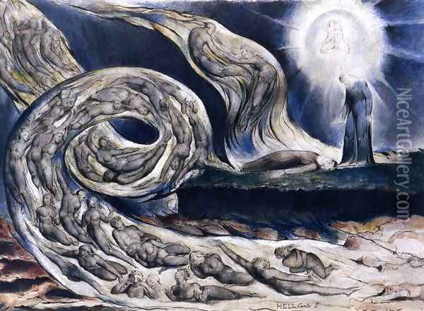 The Lovers' Whirlwind, Francesca da Rimini and Paolo Malatesta 2 Oil Painting - William Blake