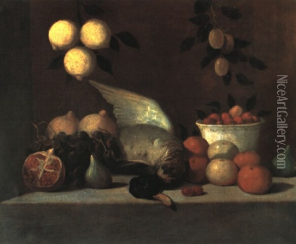 Stilleben Mit Fruchten Und Einer Ente Oil Painting - Alessandro de Loarte