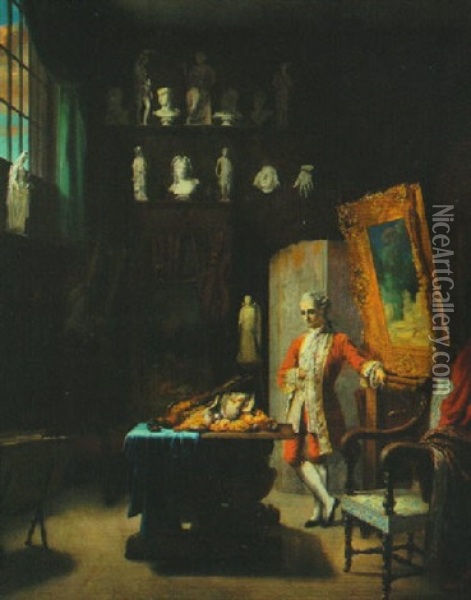 An Aristocrat In The Artist's Studio, With Still Life Of Fowl And Fruit Oil Painting - Jean Louis Dulong
