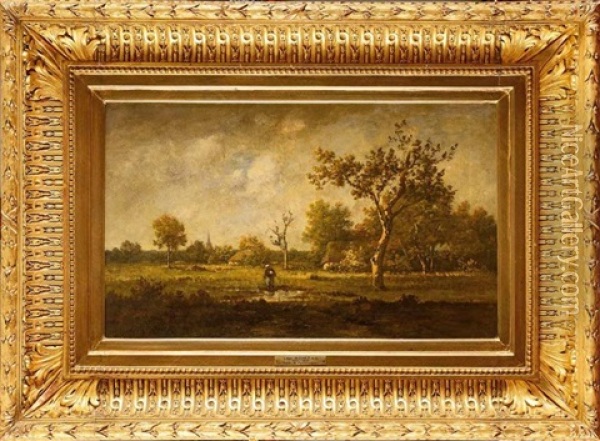 Paysannes Et Chaumieres, Fontainebleau Oil Painting - Leon Richet
