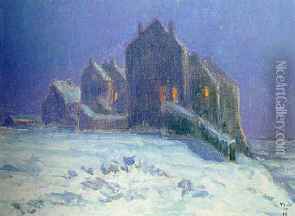 A Village In The Snow Oil Painting - William Degouve de Nuncques
