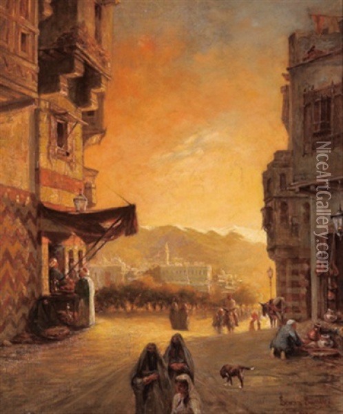Partie In Kairo Im Abendrot Oil Painting - Erwin Carl Wilhelm Guenther