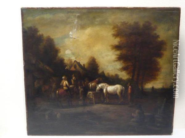 La Halte Oil Painting - Pieter Wouwermans or Wouwerman