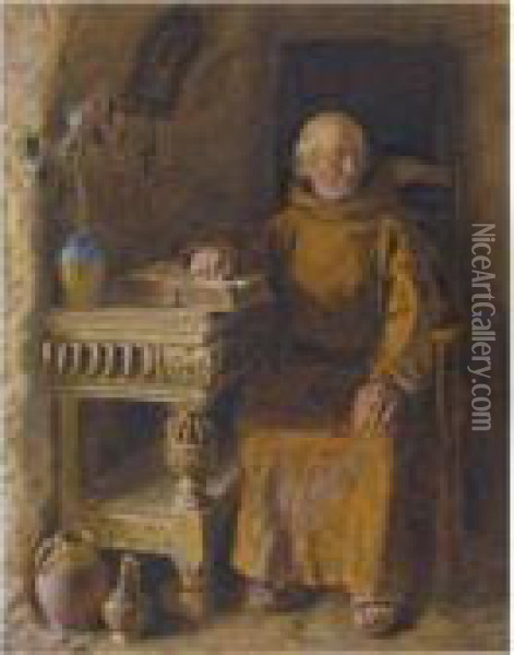 A Monk Sitting In His Cell Oil Painting - William Henry Hunt